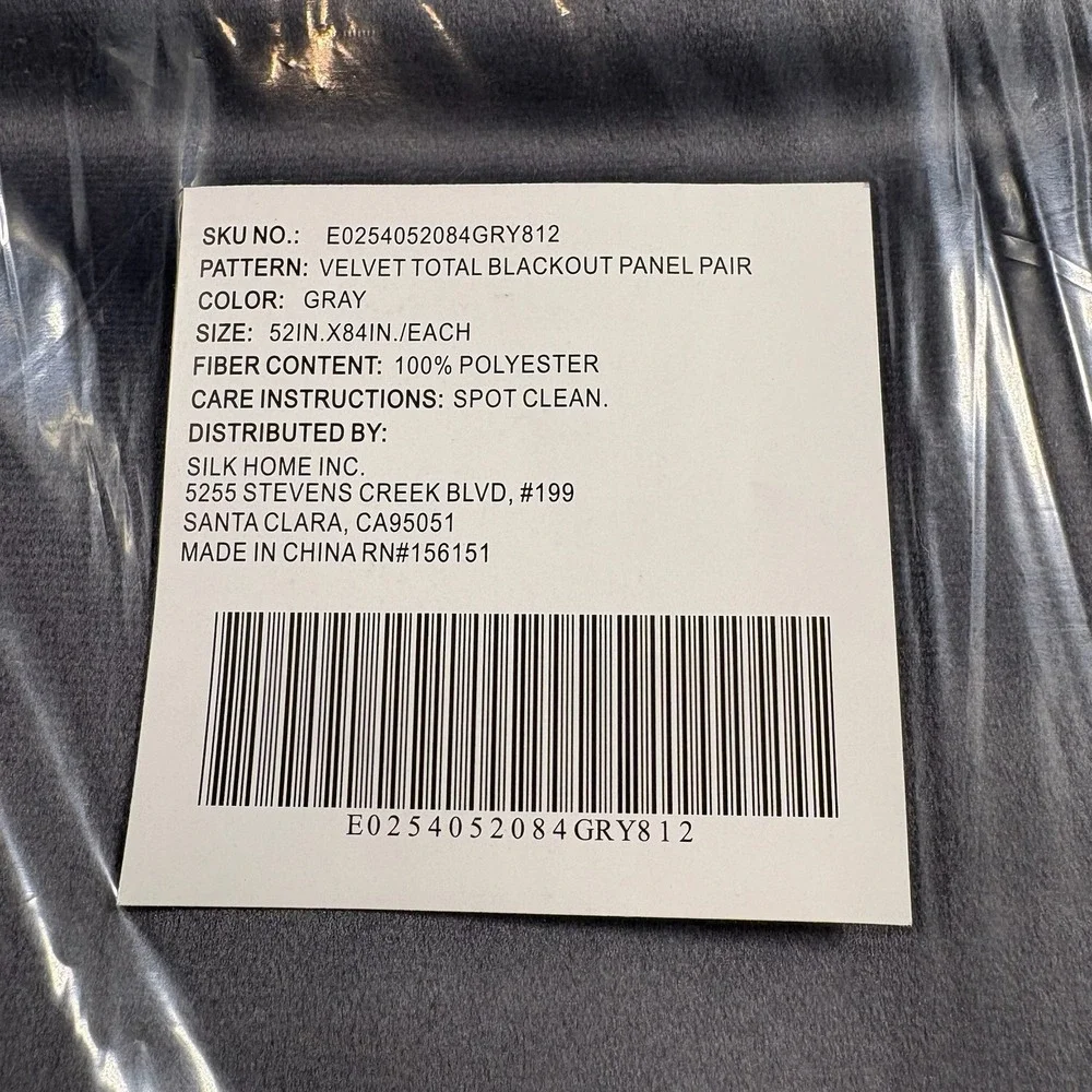 Silk Home Velvet Total Blackout Panel Pair 52x84 Gray NEW Grommet Top Curtains